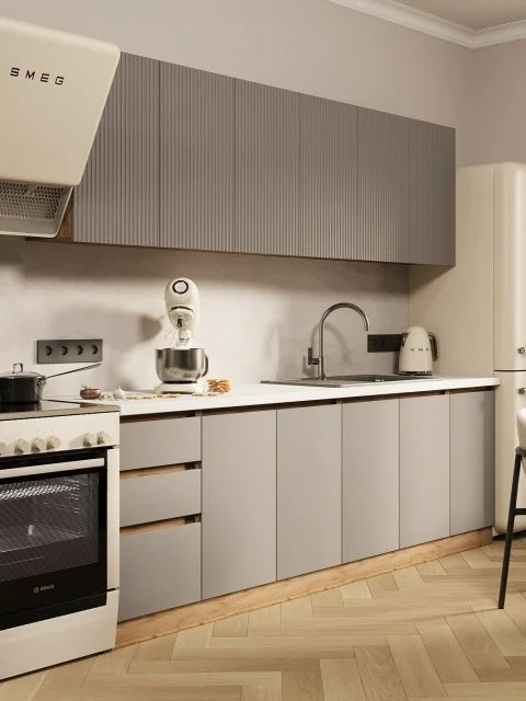 Кухонный гарнитур Ника 2,4м коричневый софт/бежевый софт без столешницы МДФ/ЛДСП